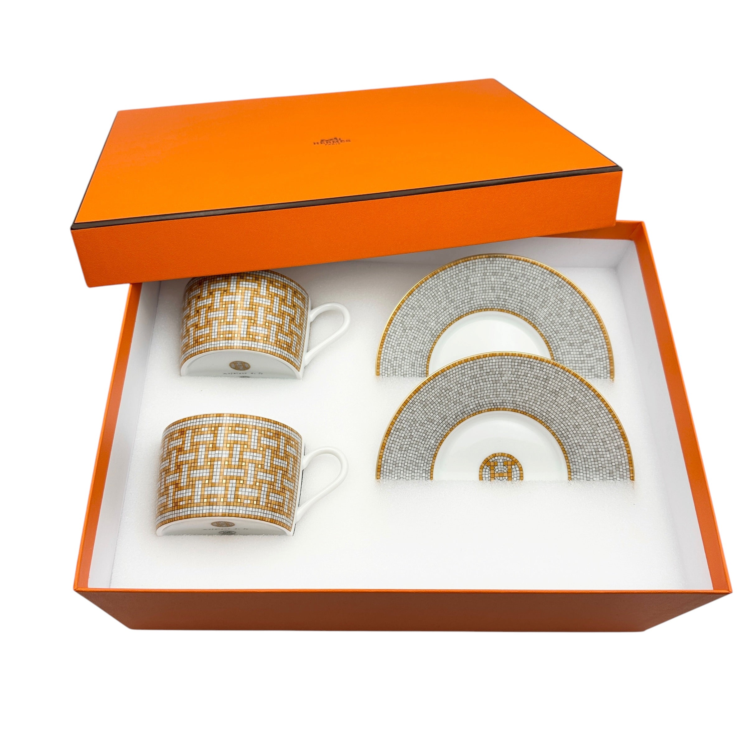HERMES エルメス ティーカップ&ソーサー ペアセット モザイク24 ゴールド