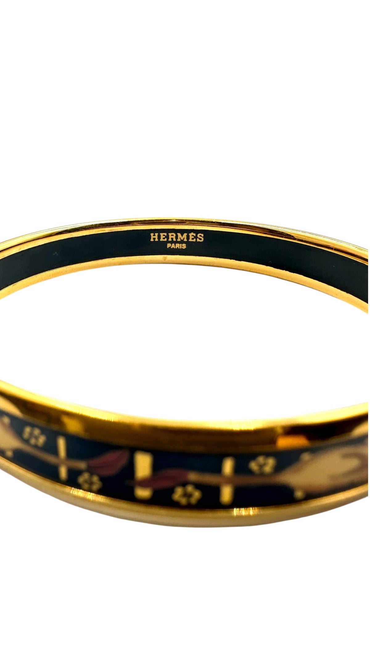 HERMES エルメス エマイユPM バングル 猫 ゴールド×ネイビー
