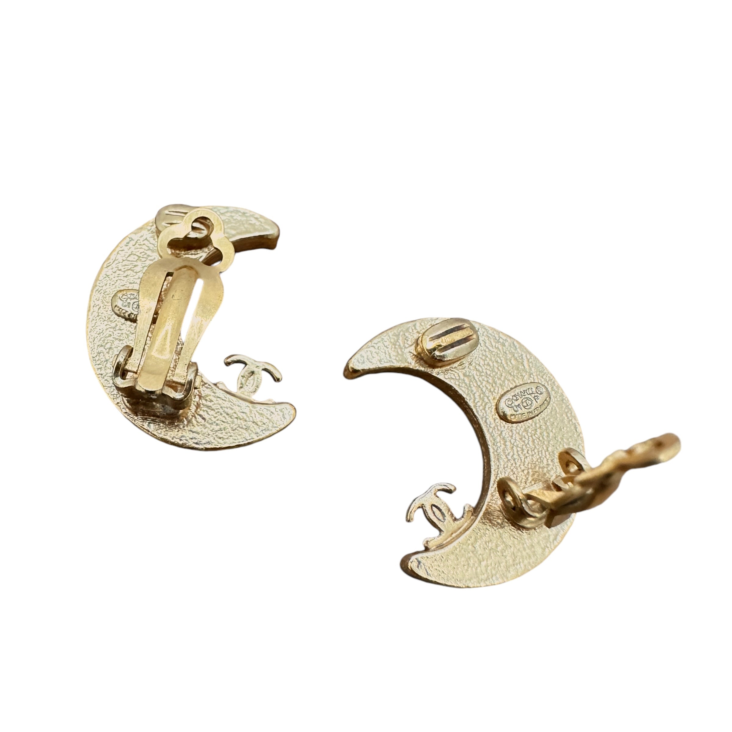 CHANEL シャネル ラインストーン ムーンモチーフ イヤリング