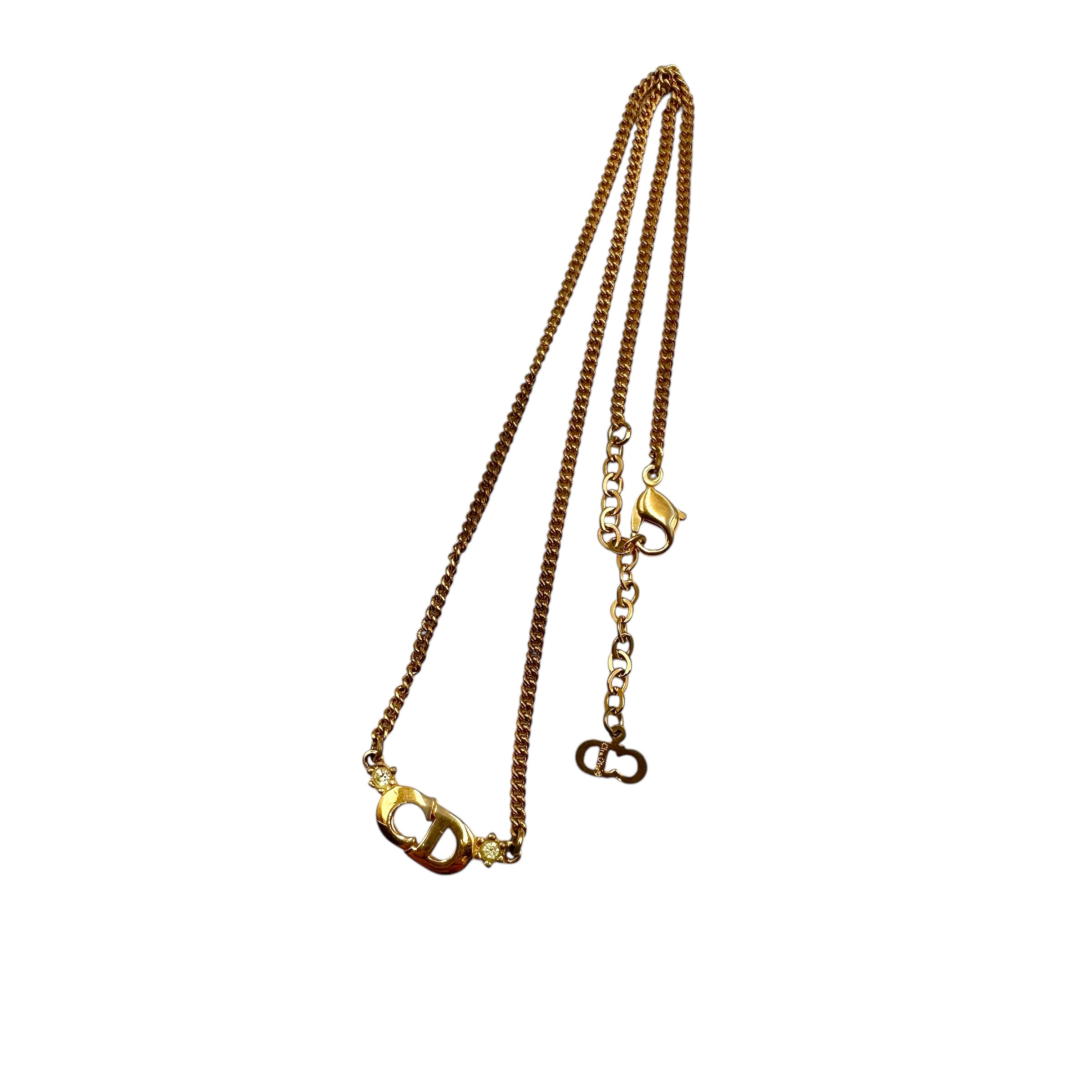 Christian Dior ディオール ラインストーン ロゴネックレス