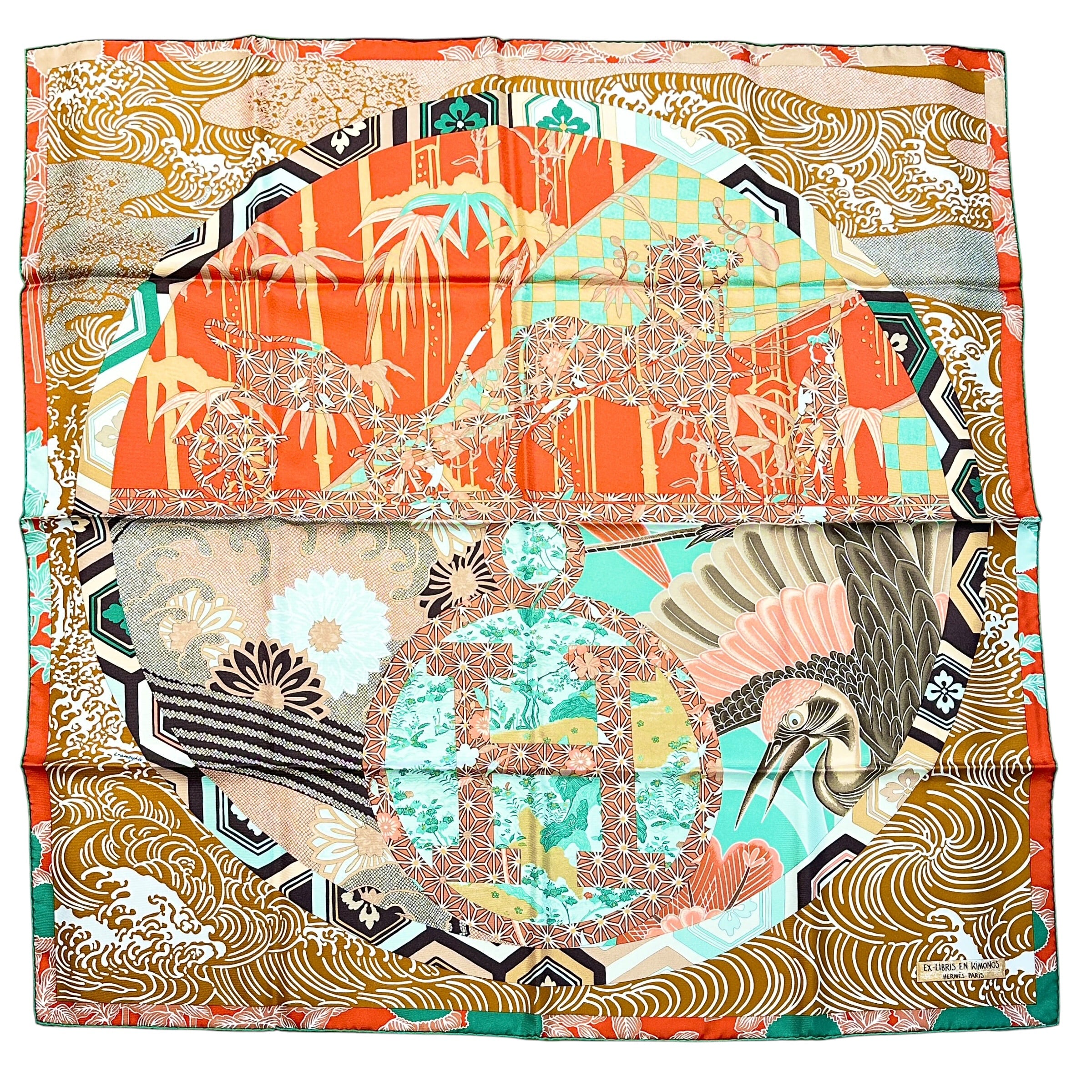 HERMES エルメス カレ90 スカーフ キモノ・エクスリブリス