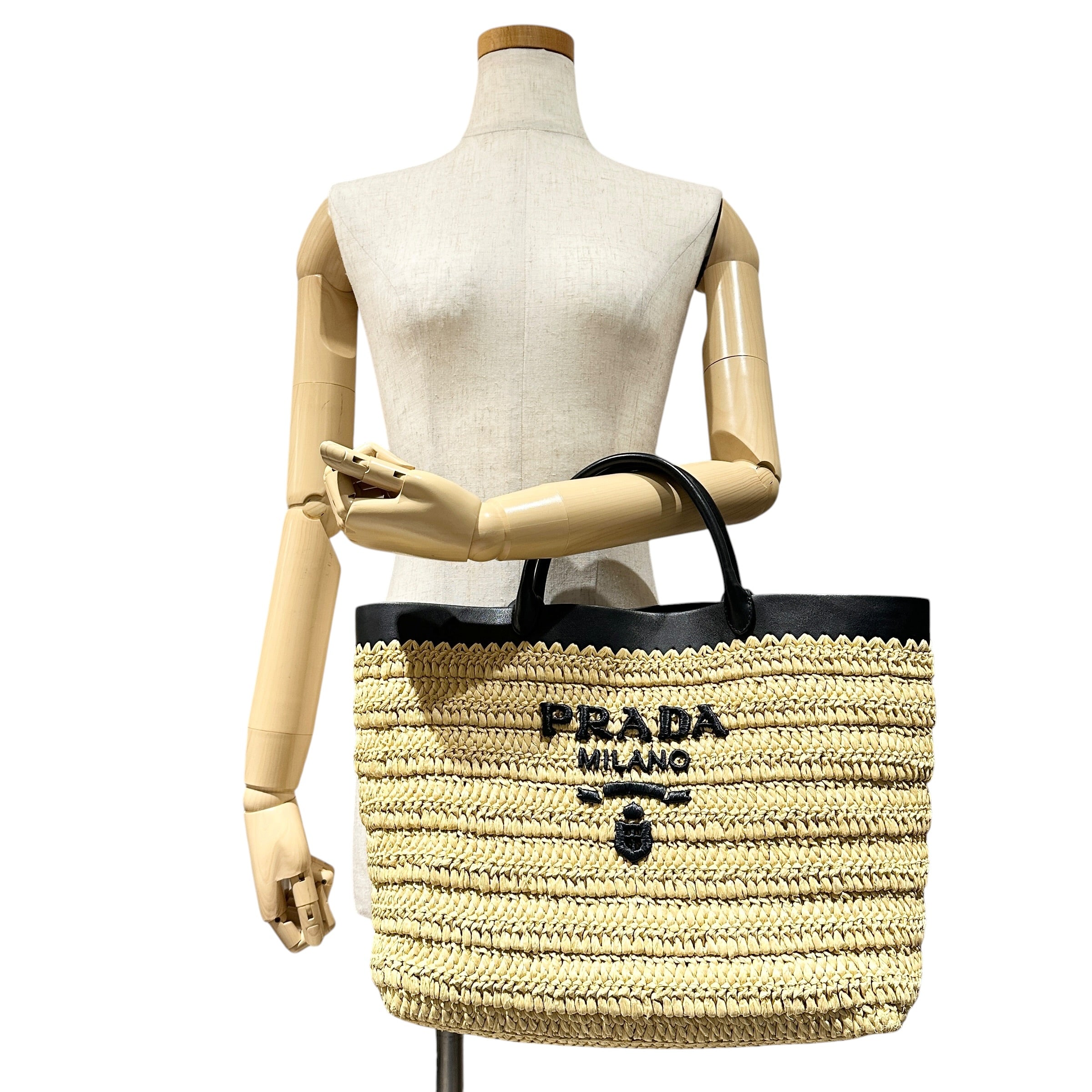PRADA プラダ スモール クロシェ×レザー 2wayトートバッグ