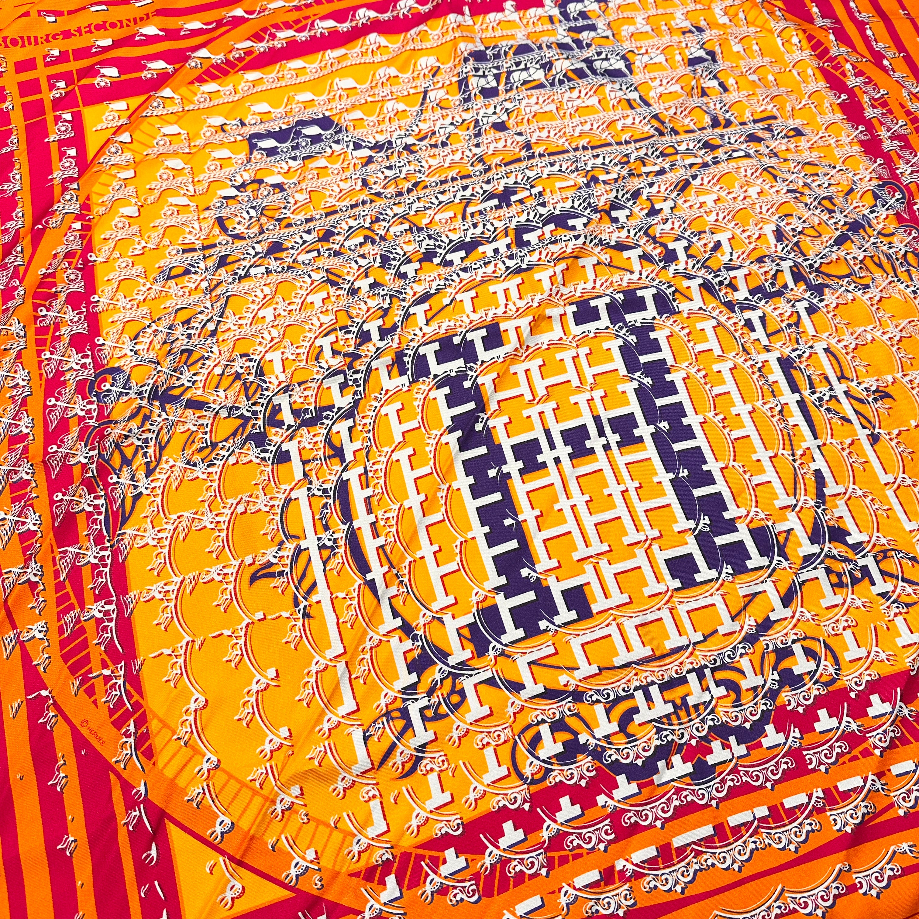 419 HERMES カル90 銀座店10周年限定スカーフ GINZA2001 HERMES エルメス カレ90 スカーフ 第2のﾌｫｰﾌﾞﾙ24番地 銀座店10周年記念