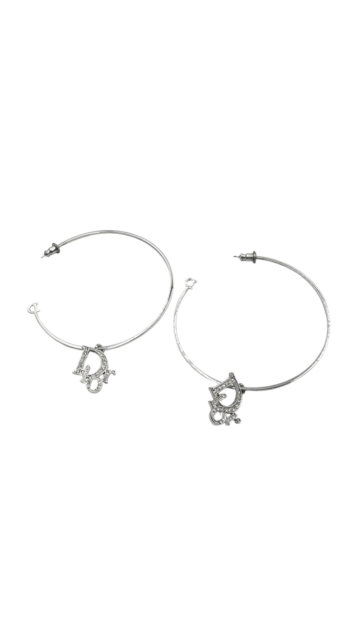 Christian Dior ディオール ループピアス ラインストーン シルバー