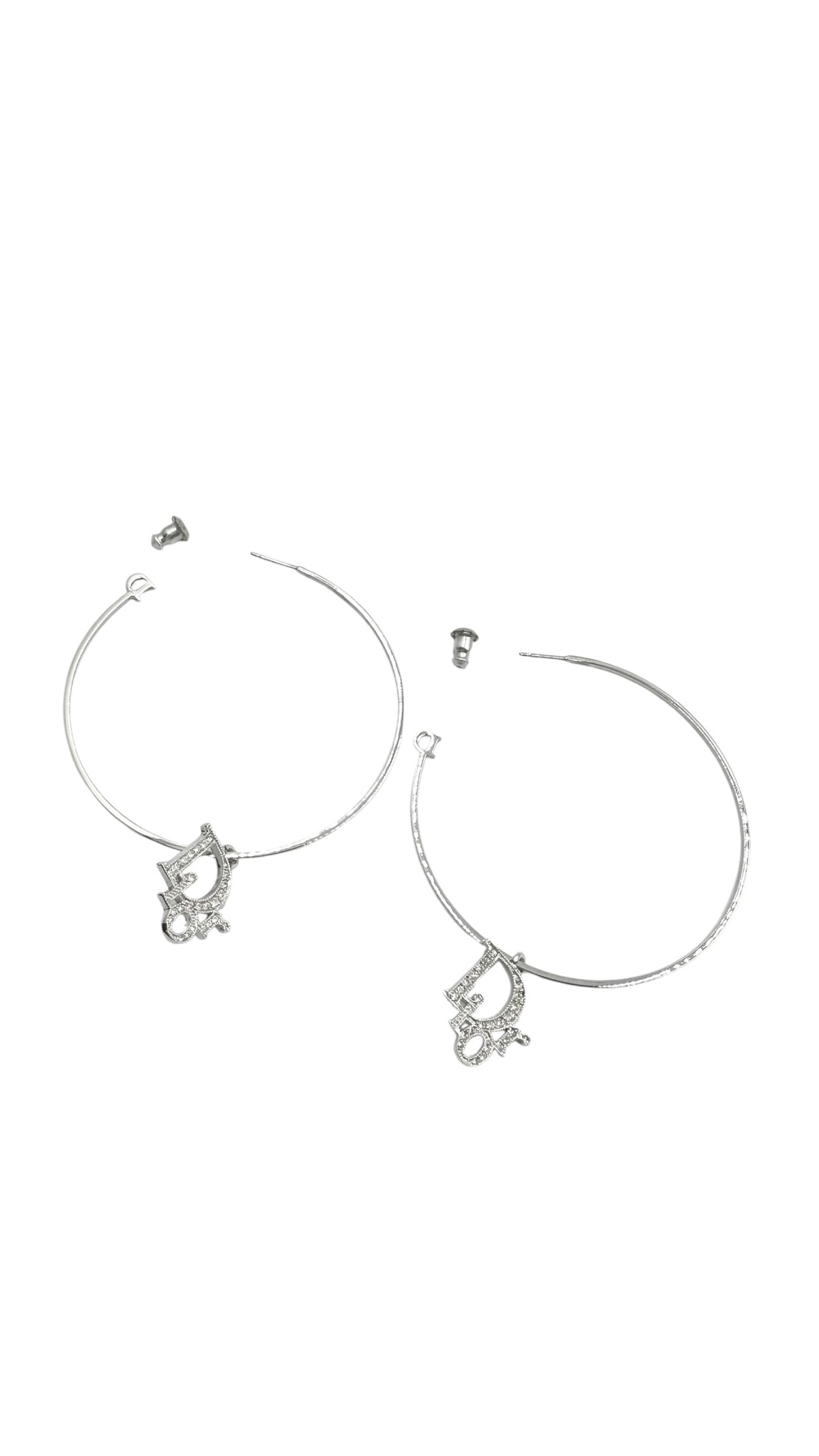 Christian Dior ディオール ループピアス ラインストーン シルバー