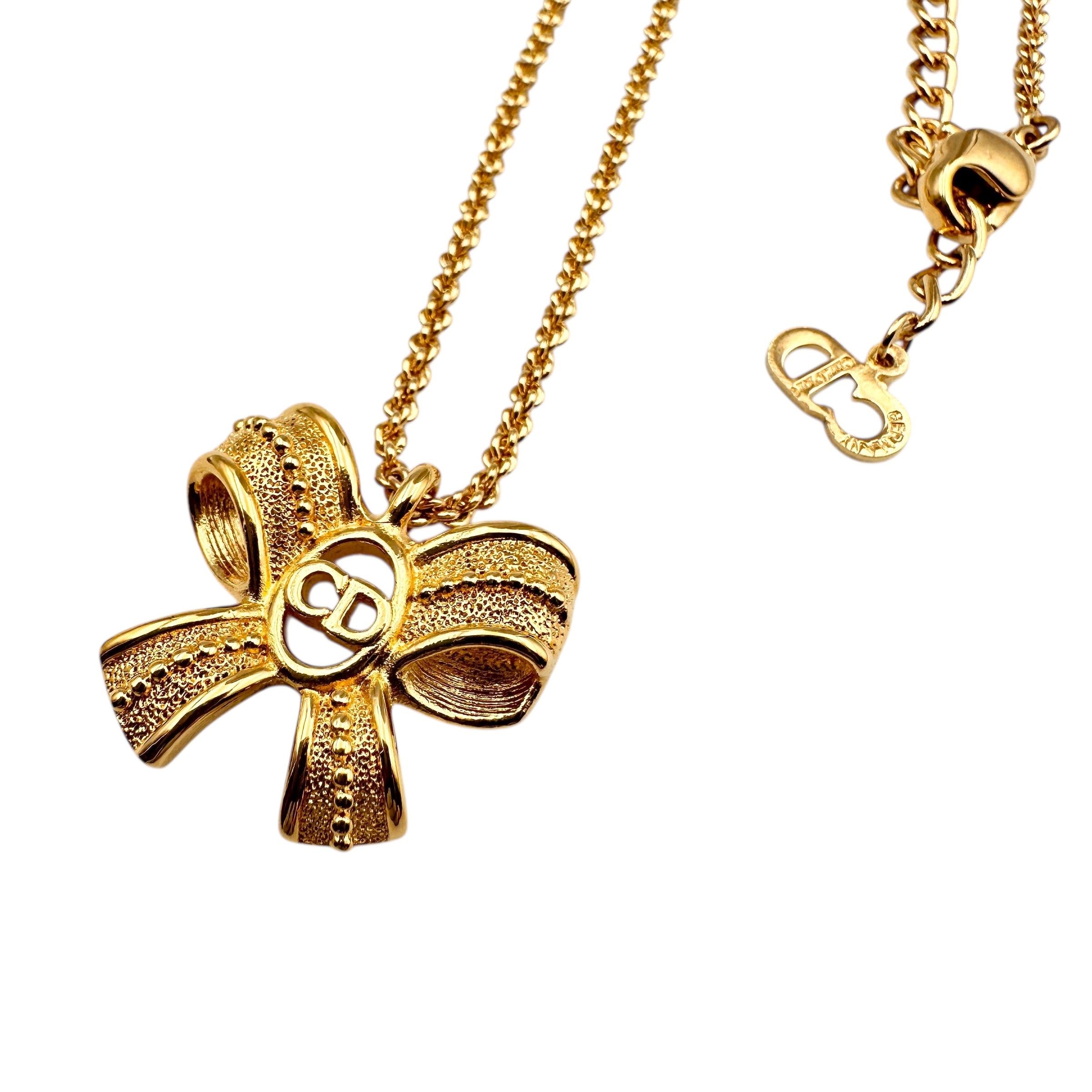 ◆Christian Dior ゴールド リボン Vintage ネックレス ③ Christian Dior ディオール ネックレス リボンモチーフ