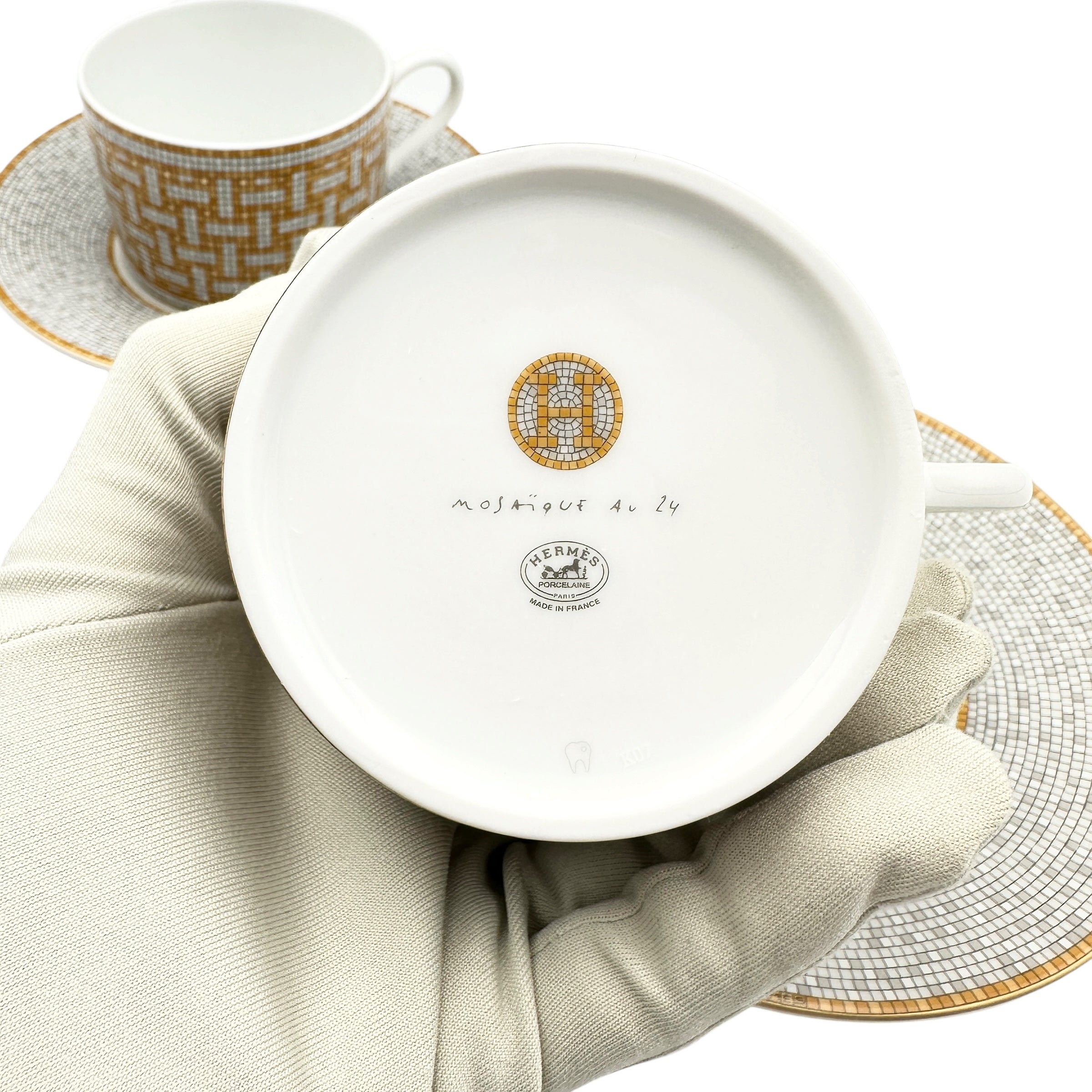 HERMES エルメス ティーカップ＆ソーサー ペアセット モザイク24 ゴールド